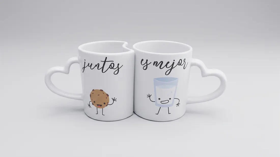 Par de tazas blancas personalizadas con diseño de pareja